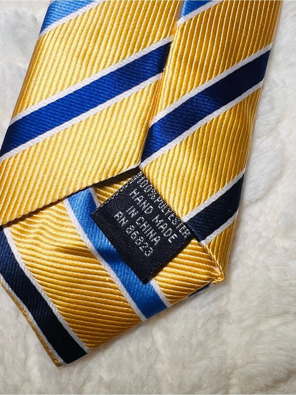 bill blass Yellow Tie with Blue and Navy Diagonal Stripes